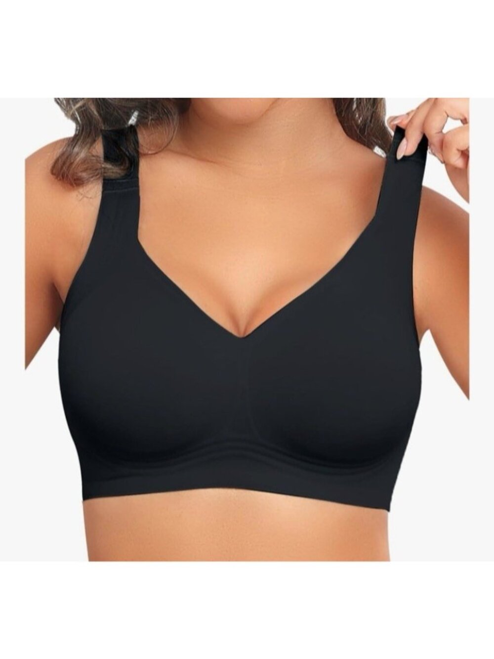 Seamless Comfort Bra Black 3XL Plus Size Wireless Front V-Neck Sport Yoga NEW